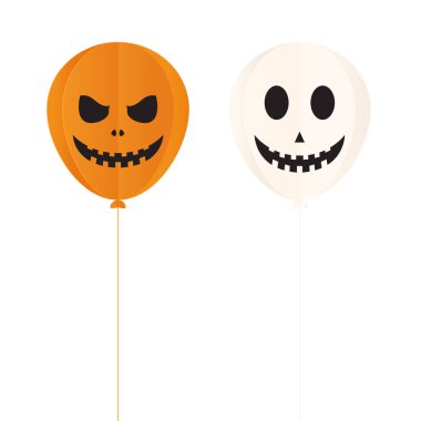 Cadılar bayramı için korkutucu turuncu ve beyaz hava balonları. Vektör illüstrasyonu