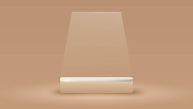Üzerinde bej geometrik şekil ve spot ışığı olan ürünleri göstermek için podyum platformu. Ürün gösterimi için bej minimal sahne