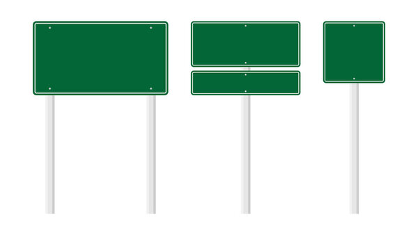 Collection of blank green road sign or Empty traffic signs difference isolated on white background. illustration vector