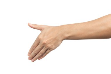 Beyaz arka planda izole edilmiş el sıkışma hareketi ile. Kırpma yolu dahil. yan görünüm