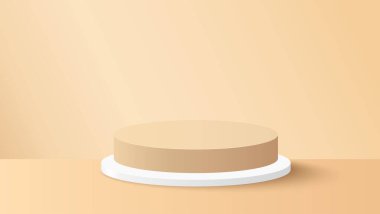 Ürünü bej arka planda göstermek için podyum. Ürün sunumu için bej minimal sahne. Vektör illüstrasyonu