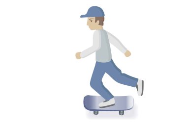 Paten kayan bir çocuk. Paten çizimi olan çocuk. Beyaz arkaplanda izole edilmiş vektör patenci çocuk illüstrasyonu.