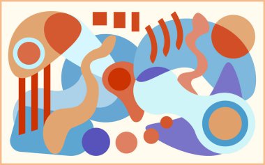 Mavi ve turuncu renklerde soyut vektör geometrik bileşimi. Düz geometrik, organik tasarım elementleriyle kompozisyon.