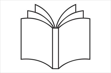 Kitap simgesini aç. Siyah ince çizgili vektör kitabı simgesi. Arka taraftan kitap. Beyaz arkaplanda izole edilmiş taslak sembolü.