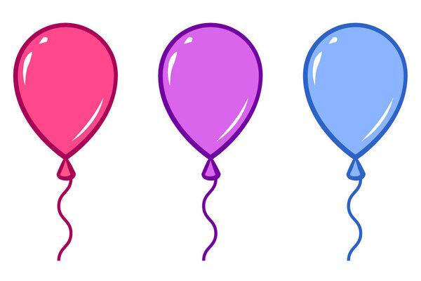 Balloon icon vector set. Group of colorful balloons, pink, purple, blue decorations, flat design elements set.