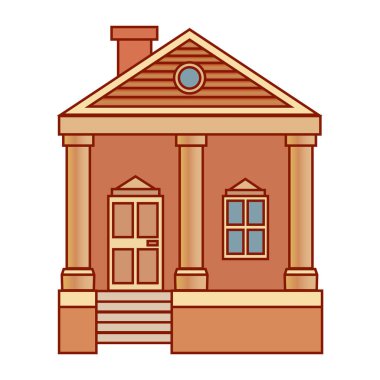 Düz renkli ev çizimi. Çizgi film evi vektör çizimi beyaz arkaplanda izole edildi.