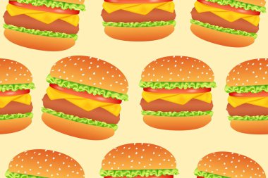 Burger arka planı. Hamburgerlerle kusursuz desen, tekstil, baskı, ambalaj deseni.