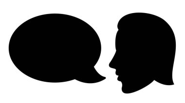 Konuşma baloncuğu siyah düz vektörlü siluet, beyaz arkaplanda izole edilmiş illüstrasyon silueti.