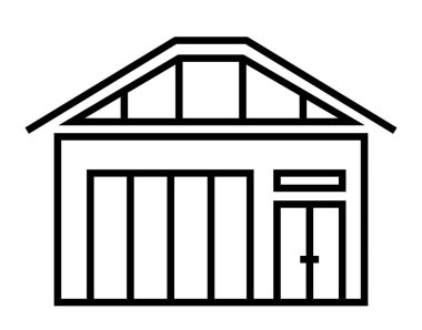 Ev ikonu illüstrasyonu. Siyah ve beyaz, tek renkli, evin dış görünüşü basit. Tasarım projeleriniz için basit ev simgesi tasarımı.