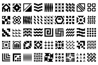 Soyut geometrik desenler tasarım koleksiyonu. Siyah ve beyaz dekoratif tasarım elementleri..