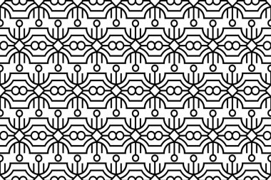 Soyut, pürüzsüz tekrarlama kalıbı. Siyah ve beyaz dikişsiz geometrik tekstil deseni. Soyut mozaik fayans duvar kağıdı dekoru.