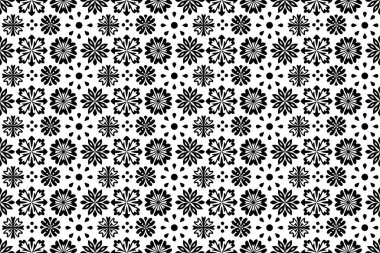 Siyah ve beyaz çiçek desenleri. Şekillendirilmiş çiçeklerle soyut ve pürüzsüz tekrarlayan desen.