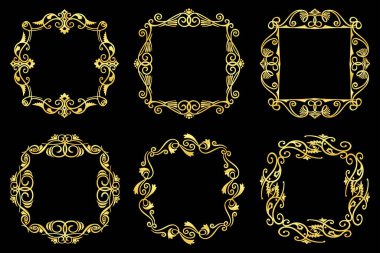 Klasik süslemeli altın kare çerçeveler