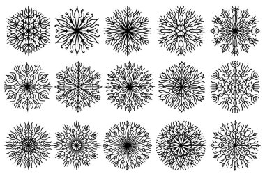 Soyut kar taneleri, çizgi çizgileri Noel dekoratif tasarım elementlerini dağıtıyor.