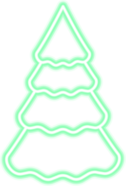 Karanlık arka planlar için Neon Noel ağacı illüstrasyonu. Şeffaf arkaplanı olan PNG.