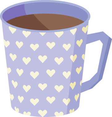 Dekoratif renkli kupa tasarımı çizimi. Bardakta sıcak içki. Şeffaf arkaplanı olan PNG.