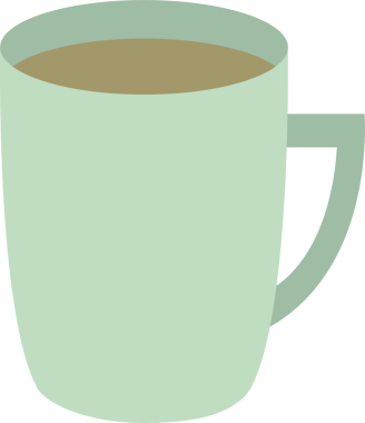 Renkli düz kupa çizimi. Şeffaf arkaplanı olan PNG