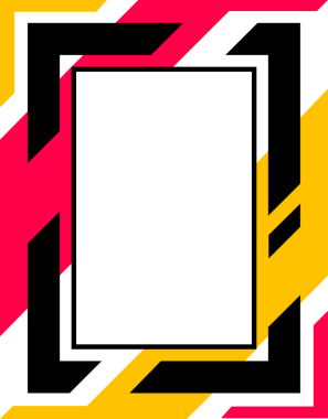 Metin, resim, başlık, resim ve diğer grafik tasarım projeleri için modern PNG çerçeve. Siyah, kırmızı ve sarı renkli soyut PNG geometrik fütüristik çerçeve. Boş çerçeve, kopyalama alanı.