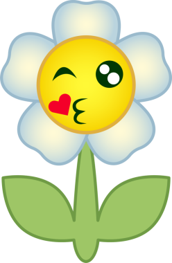 Çiçek sembolü. Yüzü olan çiçek çizgi film karakteri. Şeffaf arkaplanı olan PNG