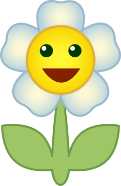 Çiçek sembolü. Yüzü olan çiçek çizgi film karakteri. Şeffaf arkaplanı olan PNG