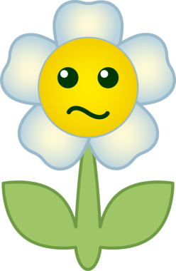 Çiçek sembolü. Yüzü olan çiçek çizgi film karakteri. Şeffaf arkaplanı olan PNG