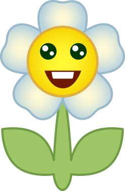 Çiçek sembolü. Yüzü olan çiçek çizgi film karakteri. Şeffaf arkaplanı olan PNG