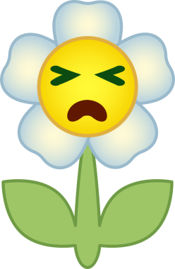 Çiçek sembolü. Yüzü olan çiçek çizgi film karakteri. Şeffaf arkaplanı olan PNG