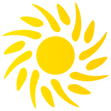 Parlak sarı renkli güneş ikonu. Şeffaf arkaplanı olan PNG.