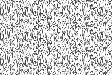 Soyut, siyah ve beyaz çizgili sanat dokunuşu. El çizimi doğrusal, sonsuz, tekrarlanabilir desen tasarımı..