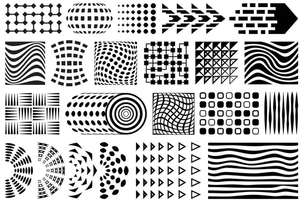Soyut geometrik grafik tasarım elementleri. Yazdırma ve tasarım projeleriniz için şekiller ve noktalı yarım ton desenleri