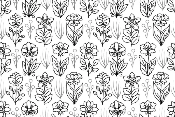 Çizgili çizgiler, kusursuz çiçek desenleri çizilmiş. Beyaz zemin üzerinde siyah ince çizgi ile tekrarlanan çiçek çizimleri desen.