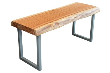Bench with live edge wood top and gray metal legs in simple modern design isolated on a white background clipart