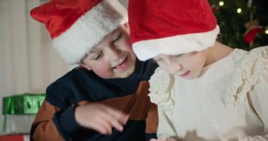 Anaokulu çocukları evde favori Noel çizgi filmlerini izlemek için sabırsızlanıyorlar. Noel Baba şapkalı kardeşler komik animasyonlardan bahseder.