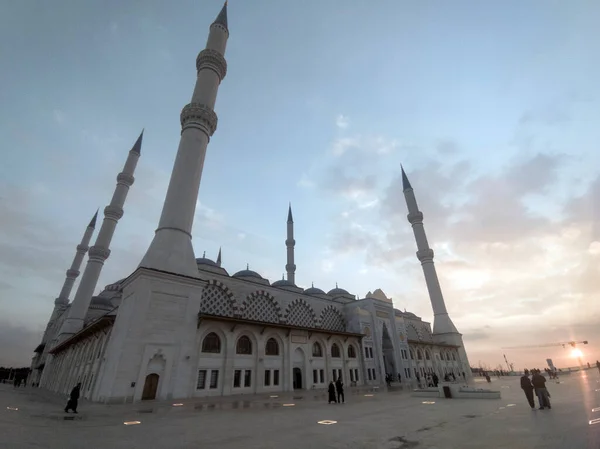 Coucher Soleil Dans Nouvelle Mosquée Camlica — Photo