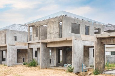 construction residential new house with prefabrication system in progress at building site