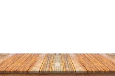 Empty wooden table top isolated on white background for product display