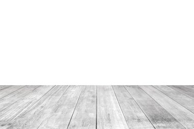 Boş beyaz tahta masa üstü beyaz arkaplanda izole edildi