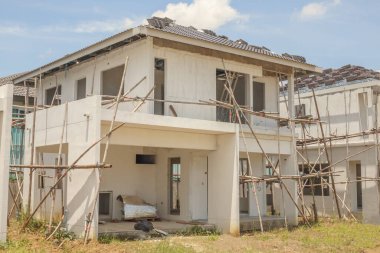 construction residential new house with prefabrication system in progress at building site