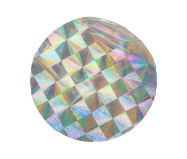 Blank round adhesive holographic foil sticker label isolated on white background