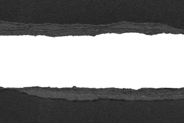 Чорний Рваний Папір Рвані Краю Смуги Ізольовані Білому Тлі — стокове фото
