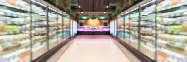 Supermarkt Supermarkt Gangpad Planken Wazig Achtergrond — Stockfoto