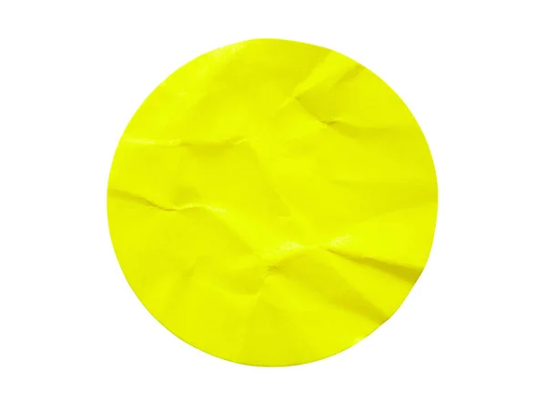 Gele Ronde Papieren Sticker Etiket Geïsoleerd Witte Achtergrond — Stockfoto