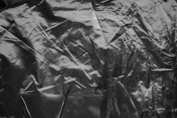 Transparente Saco Plástico Envoltório Sobreposição Textura Fundo Preto — Fotografia de Stock