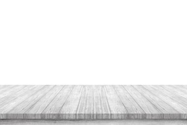 Boş beyaz tahta masa üstü beyaz arkaplanda izole edildi