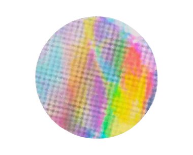 Blank round adhesive holographic foil sticker label isolated on white background