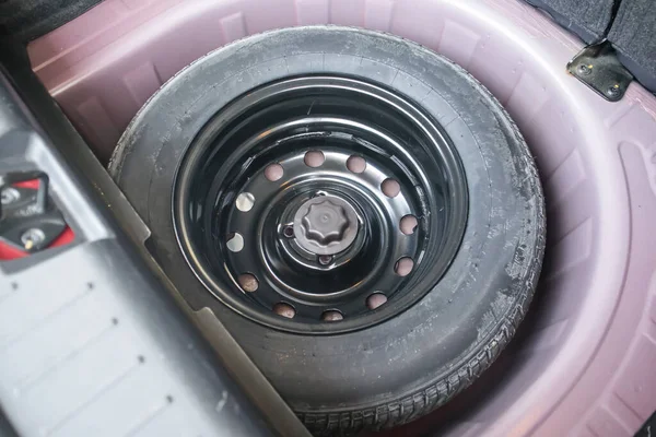 Spare Tire Modern Compact Car — Zdjęcie stockowe