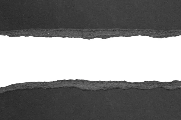 Nero Strappato Carta Strappato Bordi Strisce Isolate Sfondo Bianco — Foto Stock