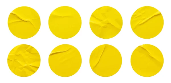 Rótulo Etiqueta Papel Redondo Amarelo Definido Isolado Fundo Branco — Fotografia de Stock