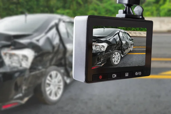Carro Cctv Câmera Gravador Vídeo Com Acidente Carro Estrada — Fotografia de Stock