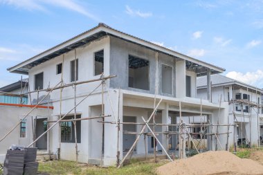 construction residential new house with prefabrication system in progress at building site